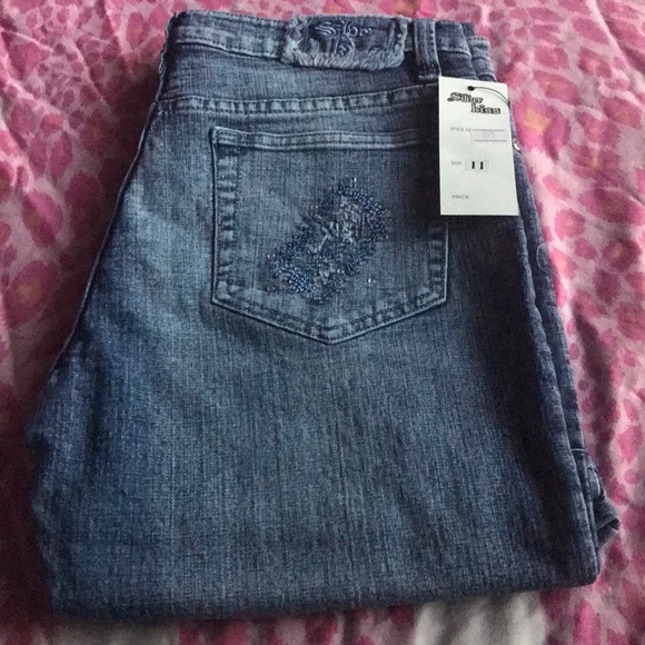 Awesome Bling jeweled Silver KISS boot cut jeans!! - Picture 1 of 8